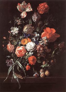 Rachel Ruysch : Still-Life with Bouquet of Flowers and Plums